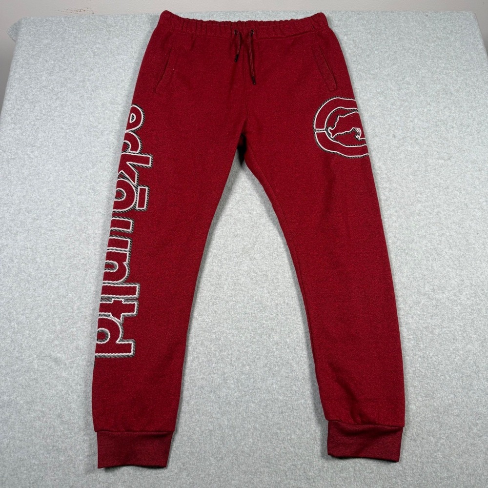 Ecko Unltd Mens Red Heathered Fleece Joggers Sweatpants Rhino Logo Size Large